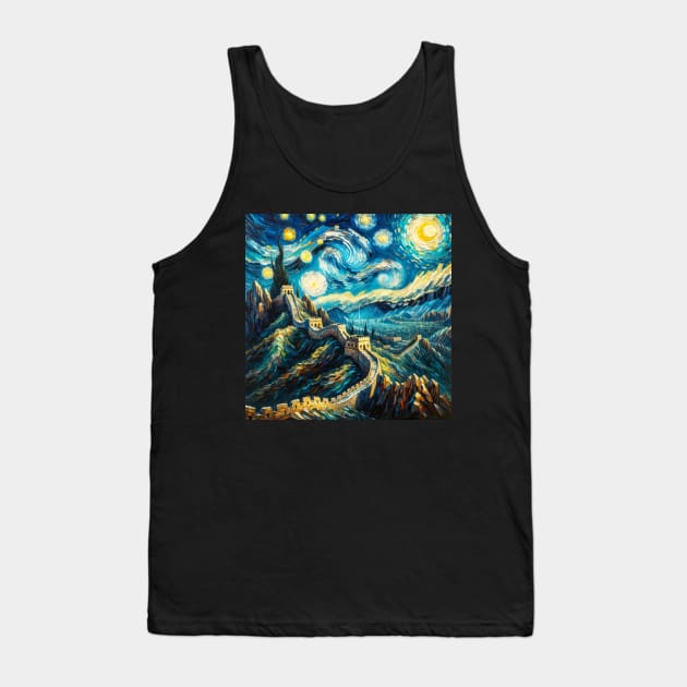 Great Wall of China Starry Night - Beautiful Iconic Places Tank Top by Edd Paint Something